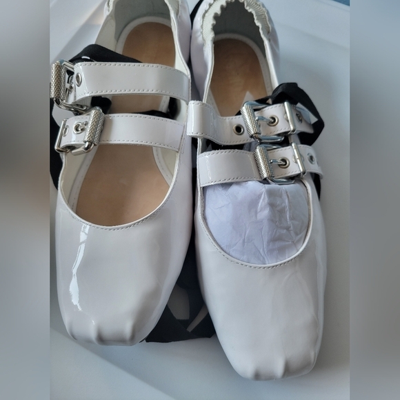 Schutz Raika Patent Leather Lace-Up Ballet Flats White Size 9.5B - Picture 5 of 16